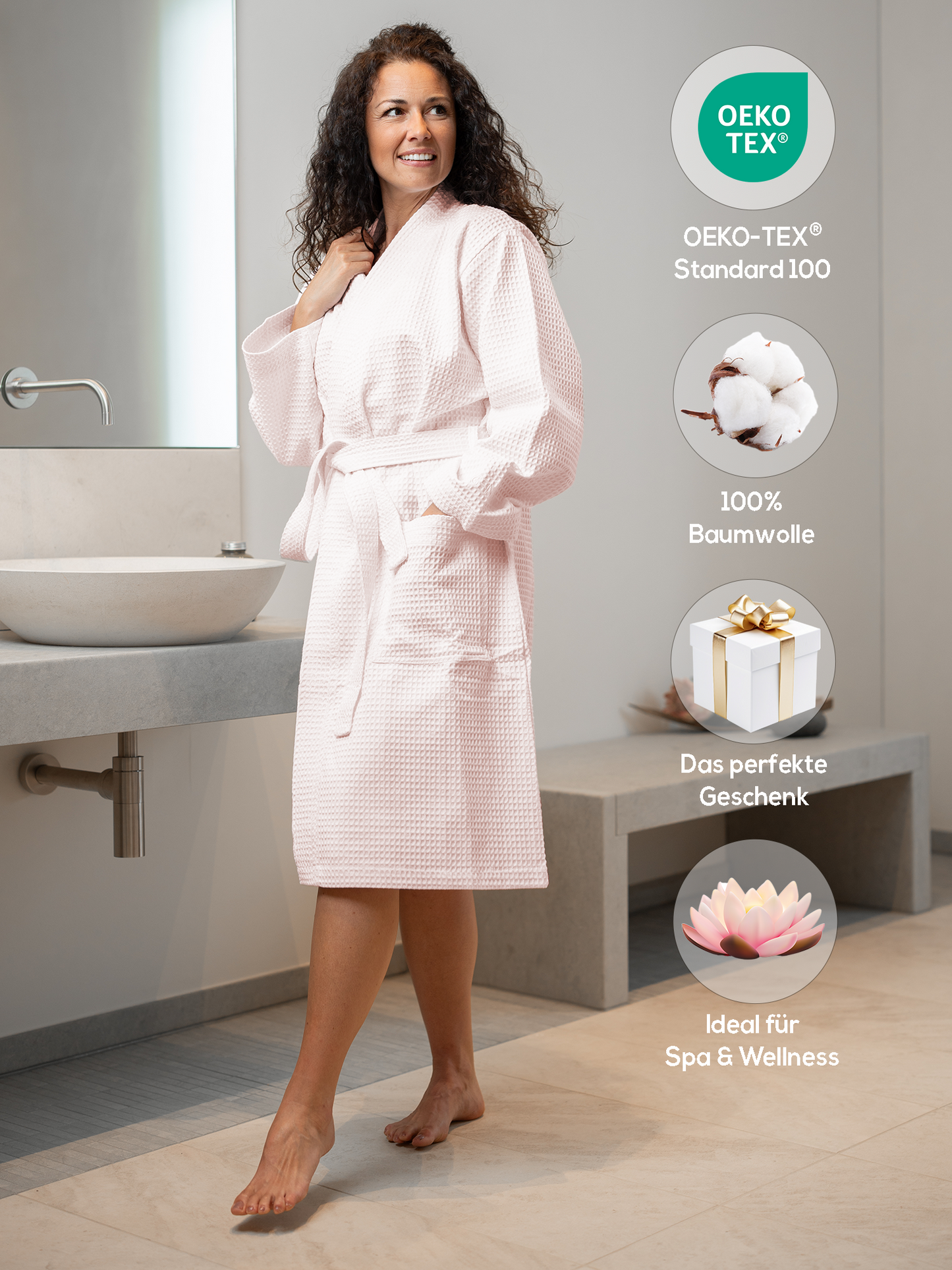 SIEGENTHAL® Damen Bademantel Waffelpique 100% Baumwolle mit Schalkragen Leicht Morgenmantel