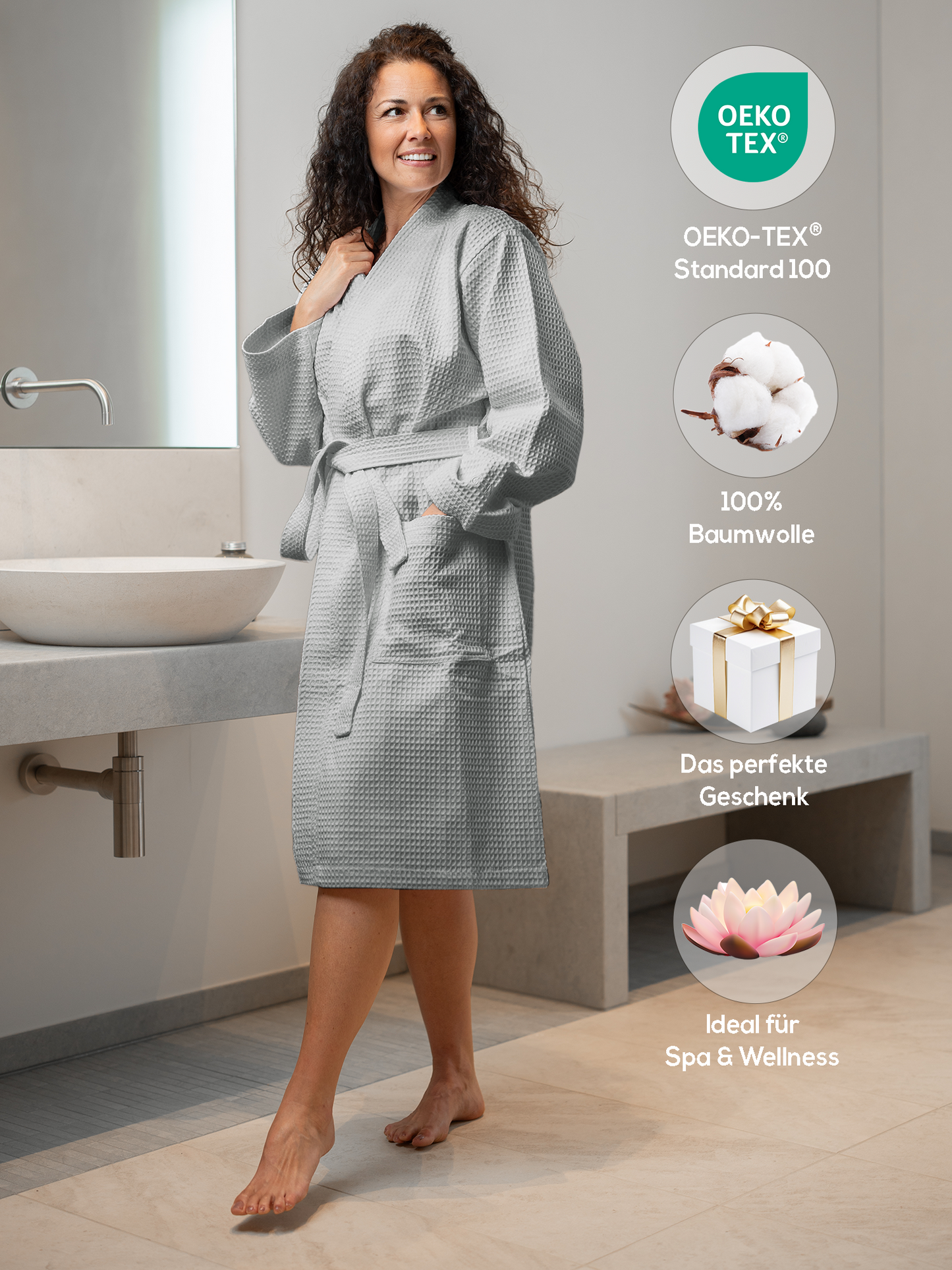 SIEGENTHAL® Damen Bademantel Waffelpique 100% Baumwolle mit Schalkragen Leicht Morgenmantel