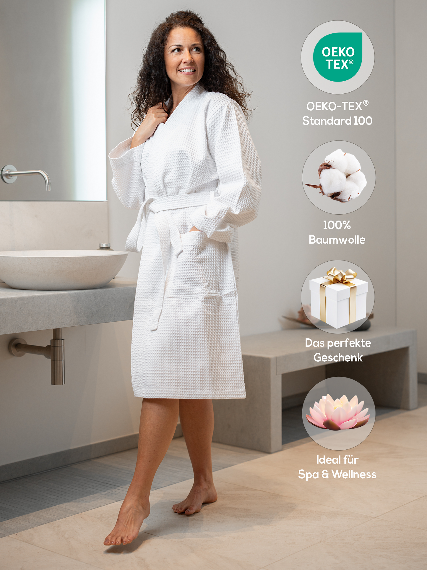SIEGENTHAL® Damen Bademantel Waffelpique 100% Baumwolle mit Schalkragen Leicht Morgenmantel