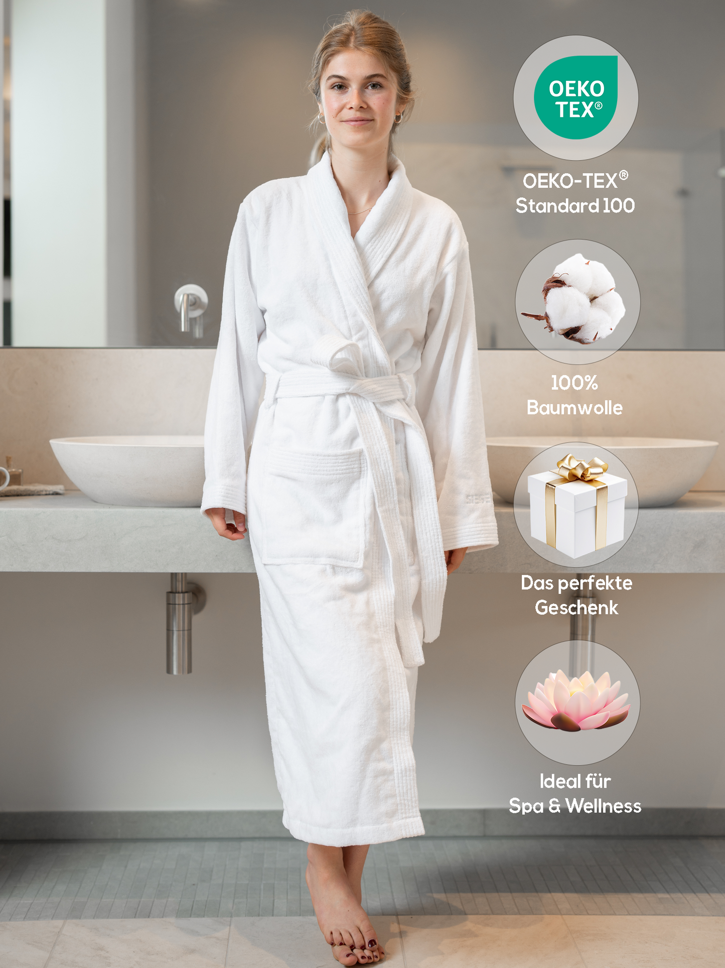 SIEGENTHAL® Damen Bademantel Frottee Velour 100% Baumwolle mit Schalkragen