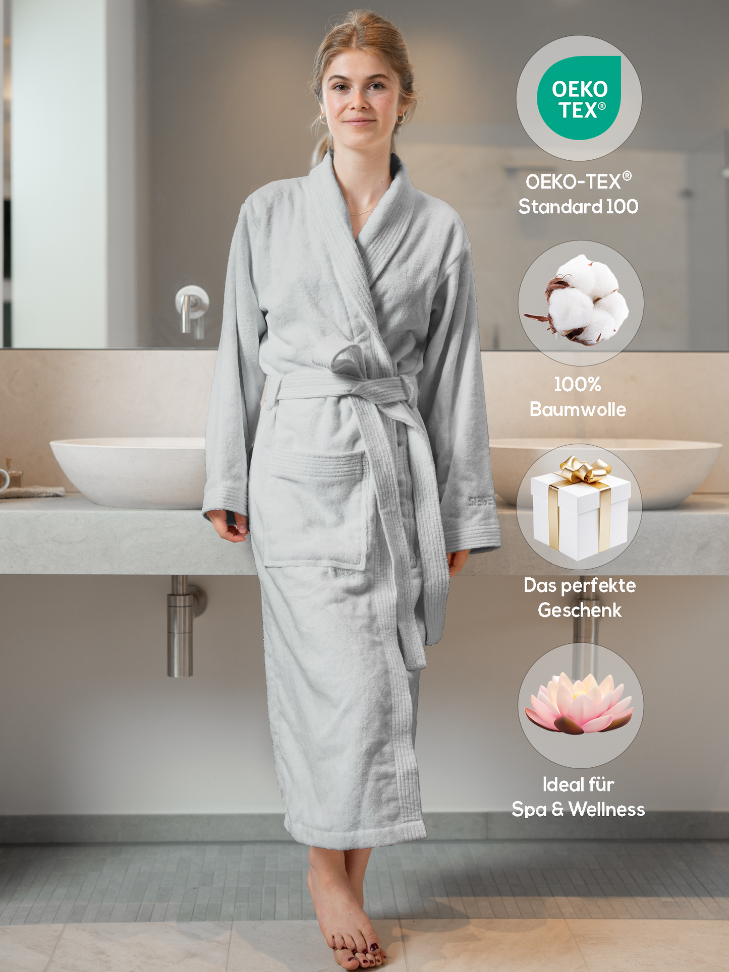 SIEGENTHAL® Damen Bademantel Frottee Velour 100% Baumwolle mit Schalkragen