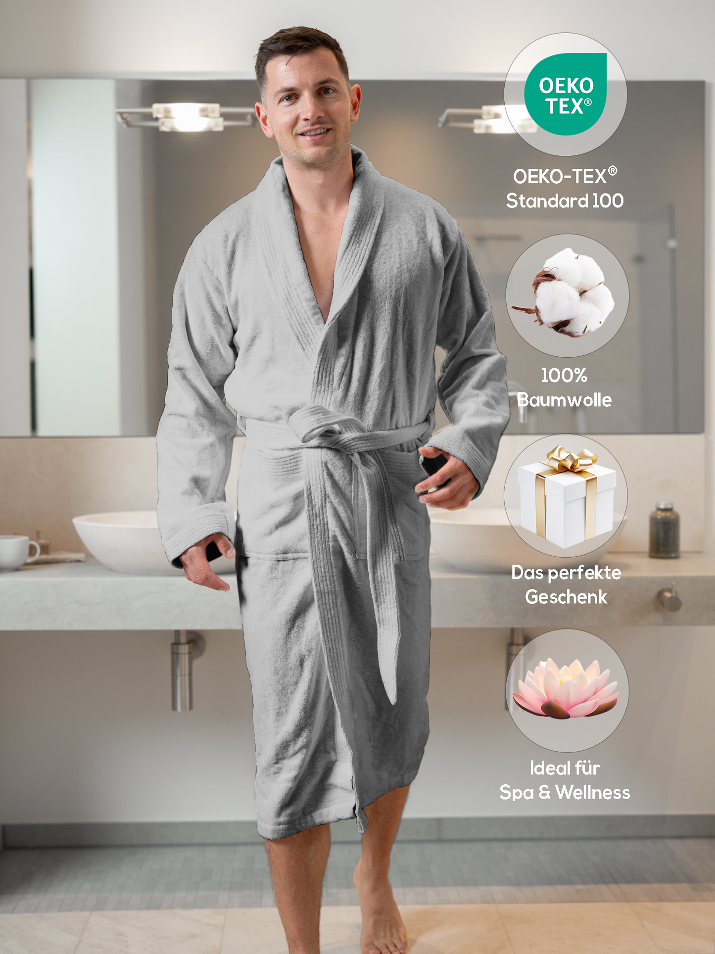 SIEGENTHAL® Herren Bademantel Velour 100% Baumwolle mit Schalkragen