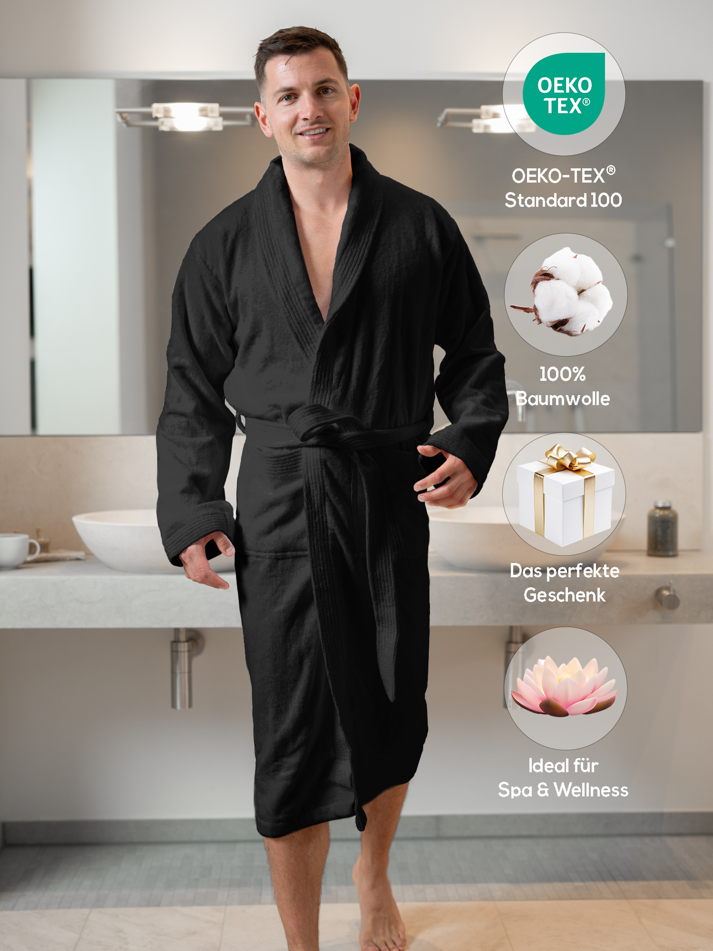 SIEGENTHAL® Herren Bademantel Velour 100% Baumwolle mit Schalkragen