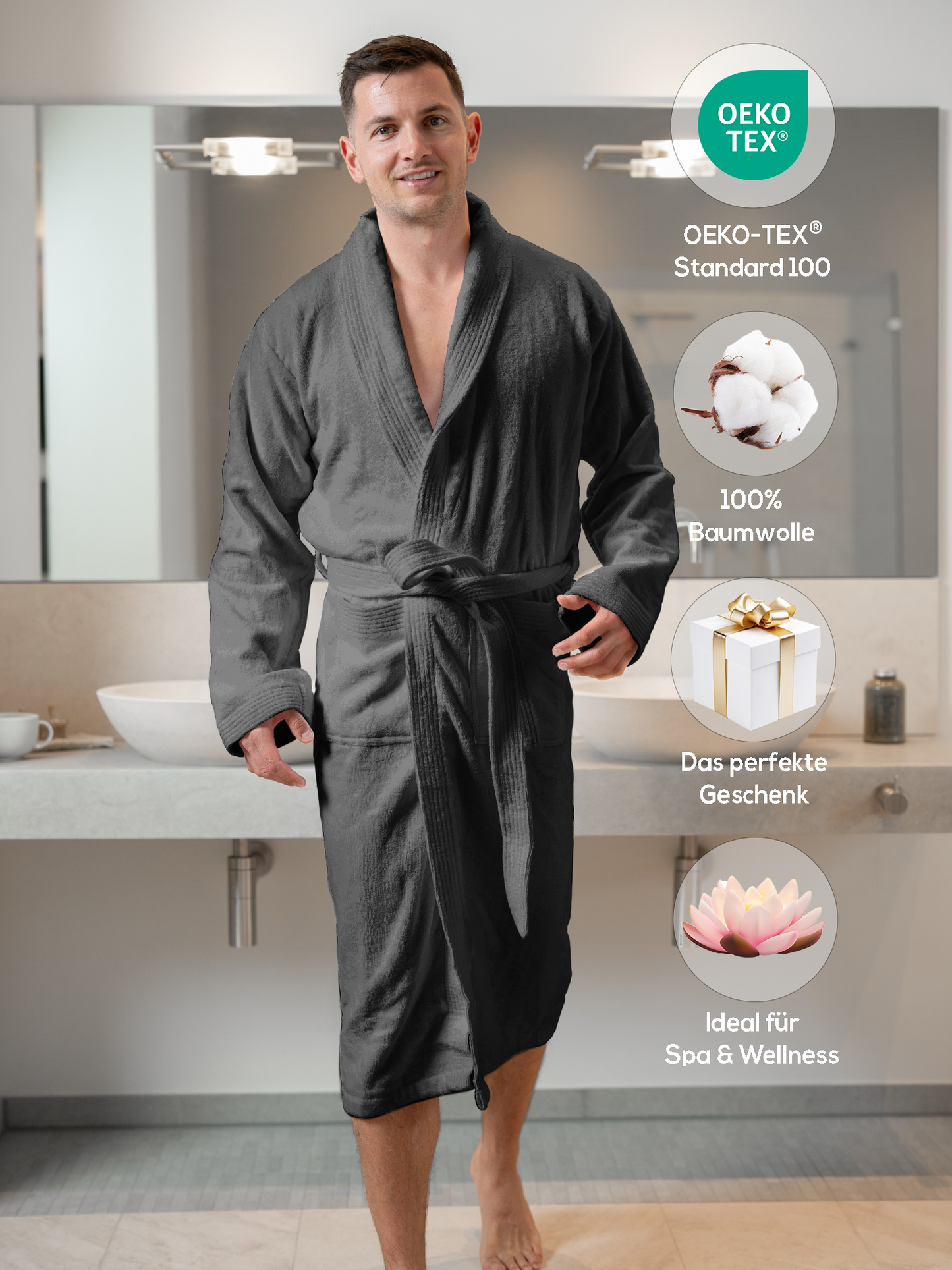 SIEGENTHAL® Herren Bademantel Velour 100% Baumwolle mit Schalkragen