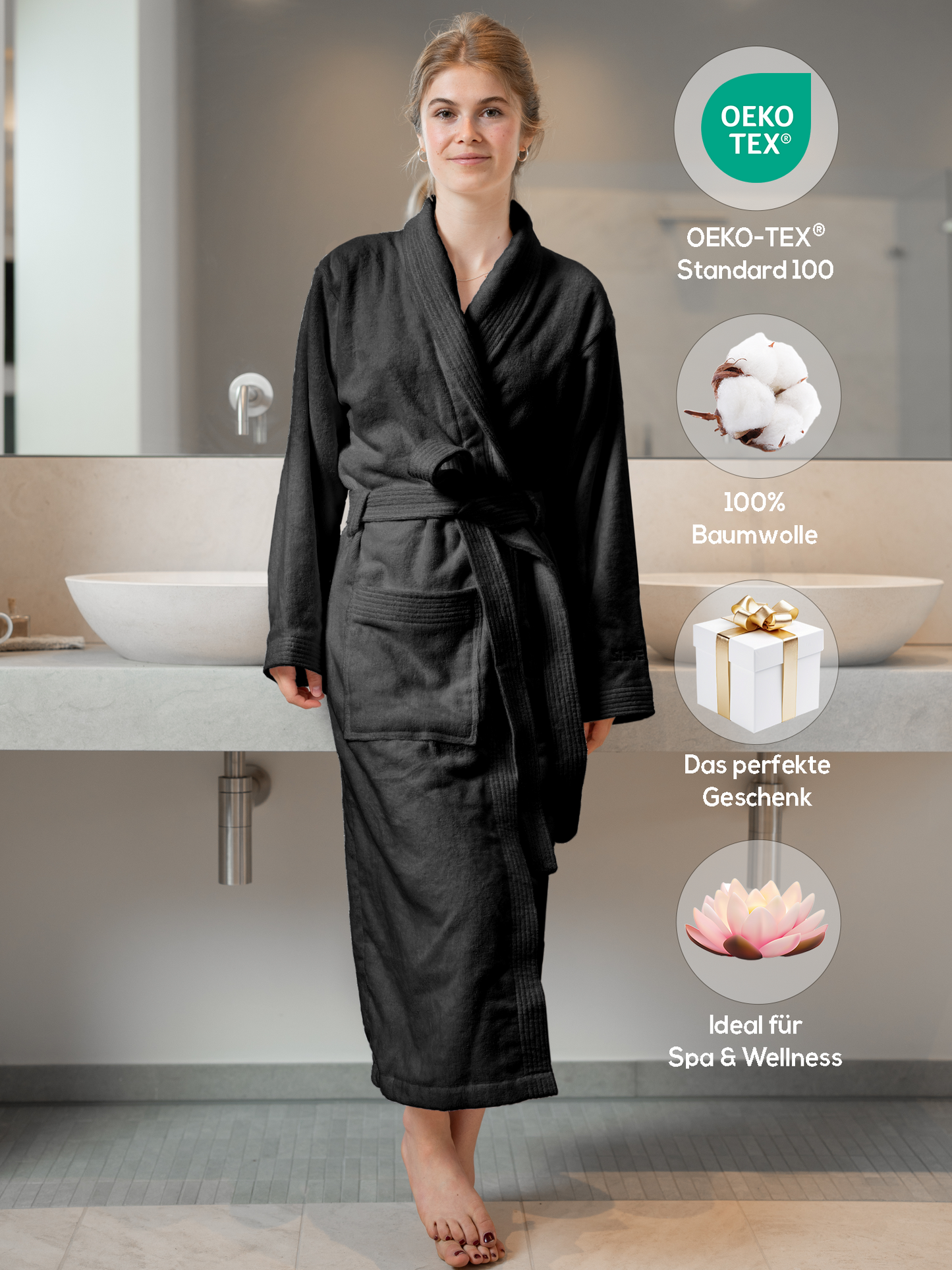 SIEGENTHAL® Damen Bademantel Frottee Velour 100% Baumwolle mit Schalkragen