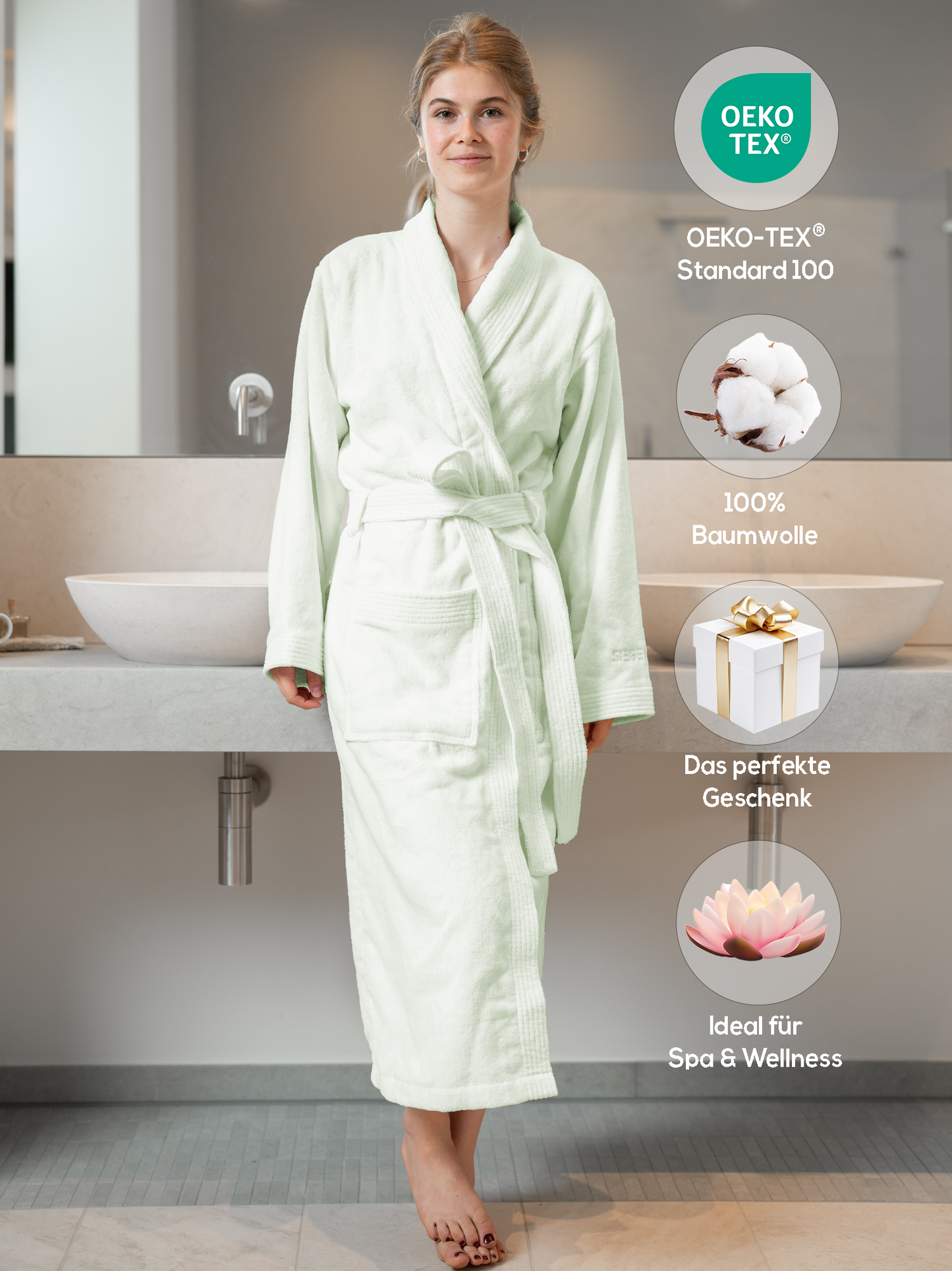 SIEGENTHAL® Damen Bademantel Frottee Velour 100% Baumwolle mit Schalkragen