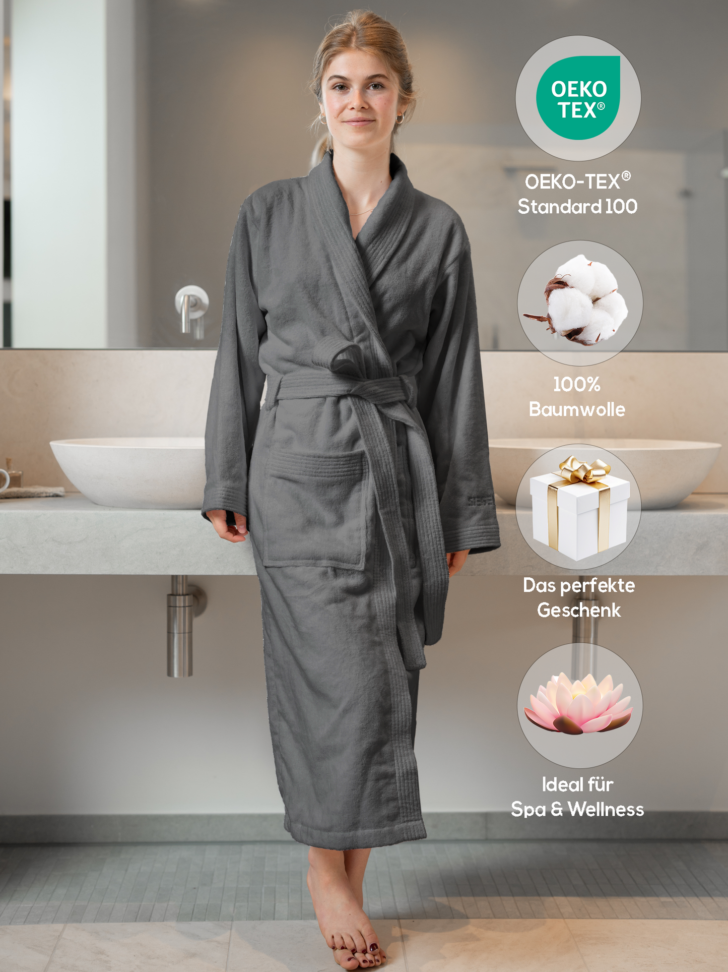 SIEGENTHAL® Damen Bademantel Frottee Velour 100% Baumwolle mit Schalkragen