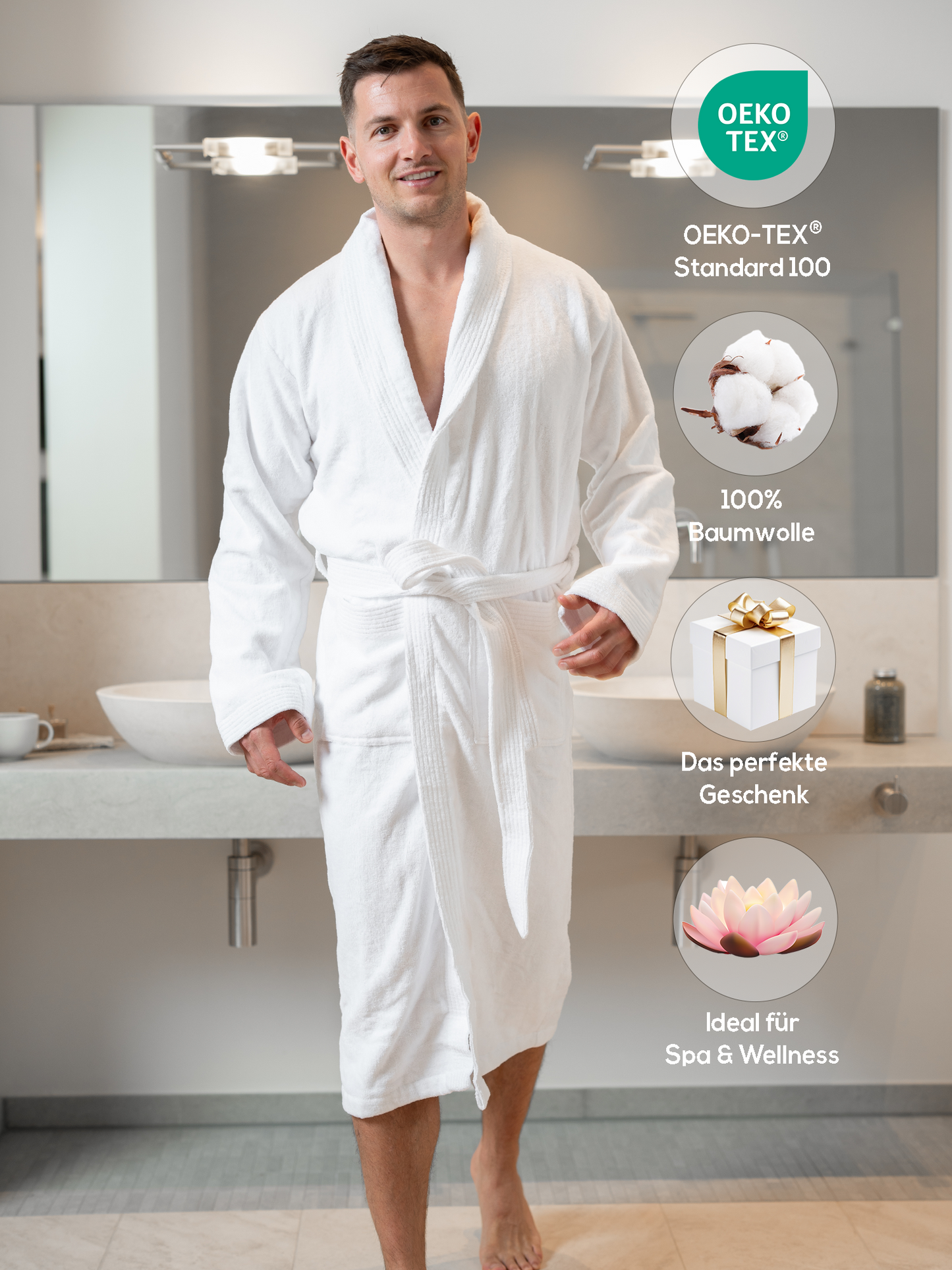 SIEGENTHAL® Herren Bademantel Velour 100% Baumwolle mit Schalkragen