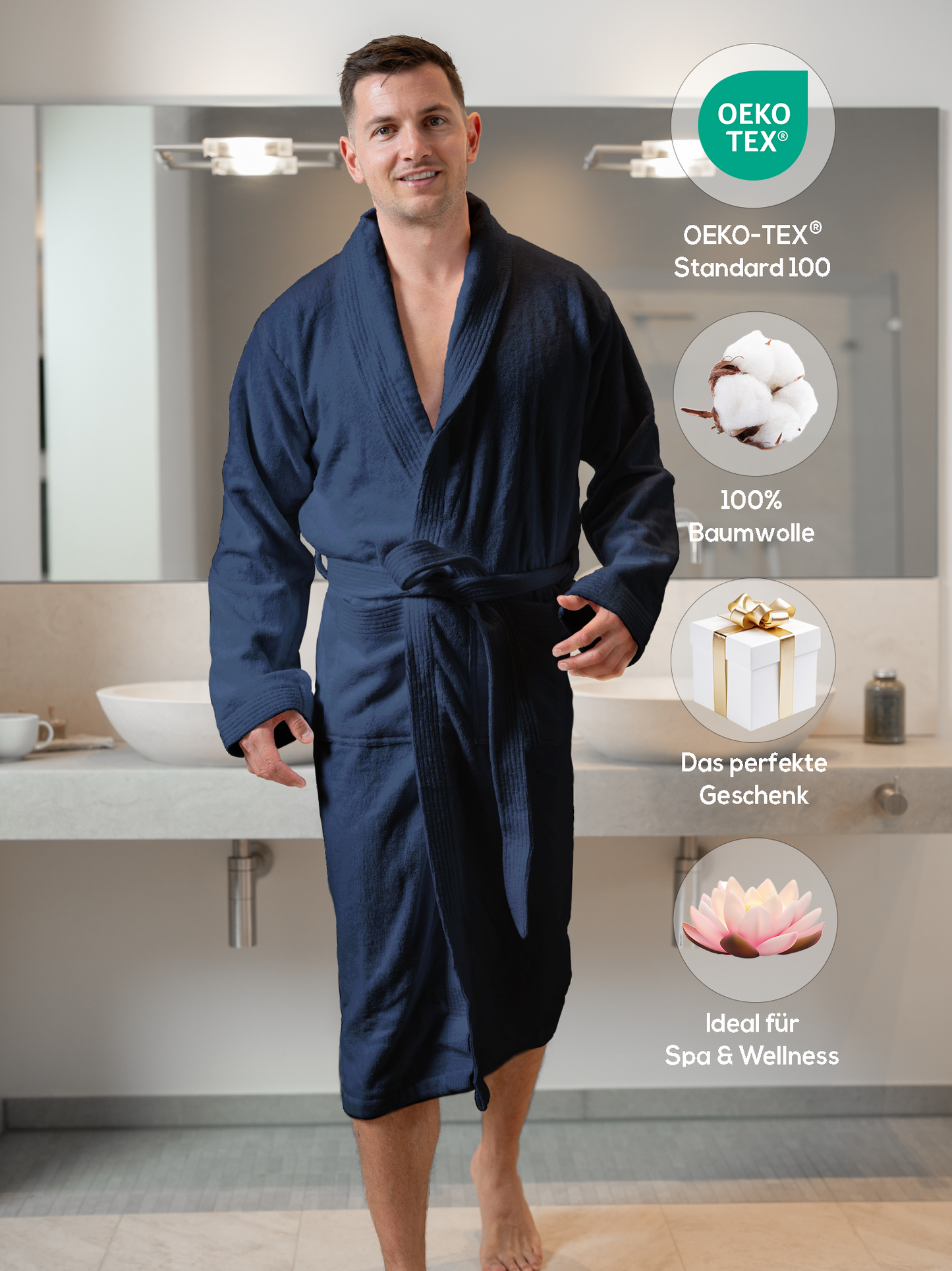 SIEGENTHAL® Herren Bademantel Velour 100% Baumwolle mit Schalkragen