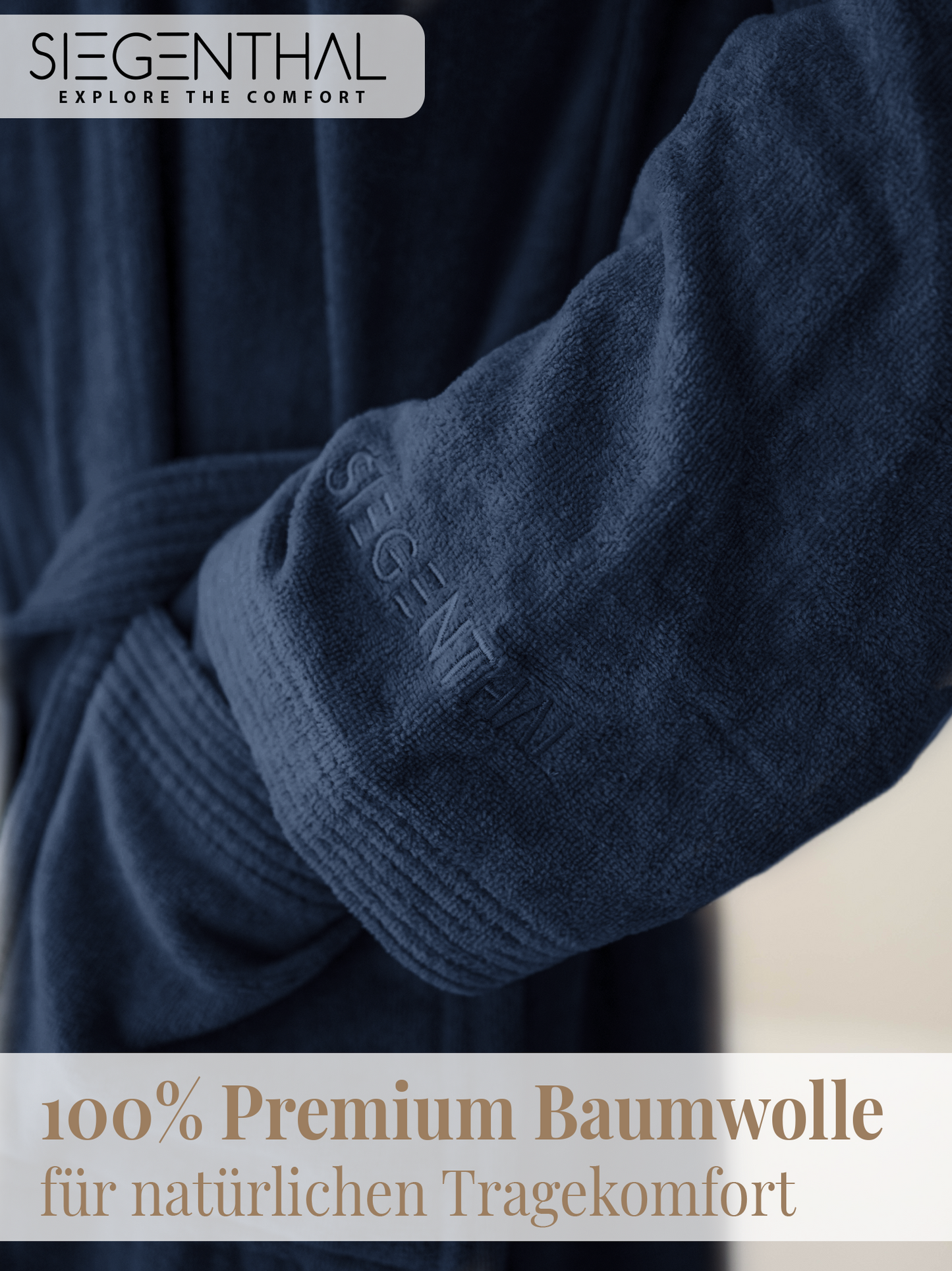 SIEGENTHAL® Herren Bademantel Velour 100% Baumwolle mit Schalkragen